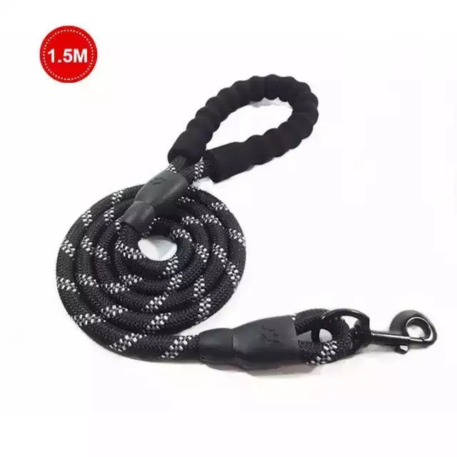 Small medium dog luminous leash chain reflective nylon 1.5m length blue colour padded handle training lead