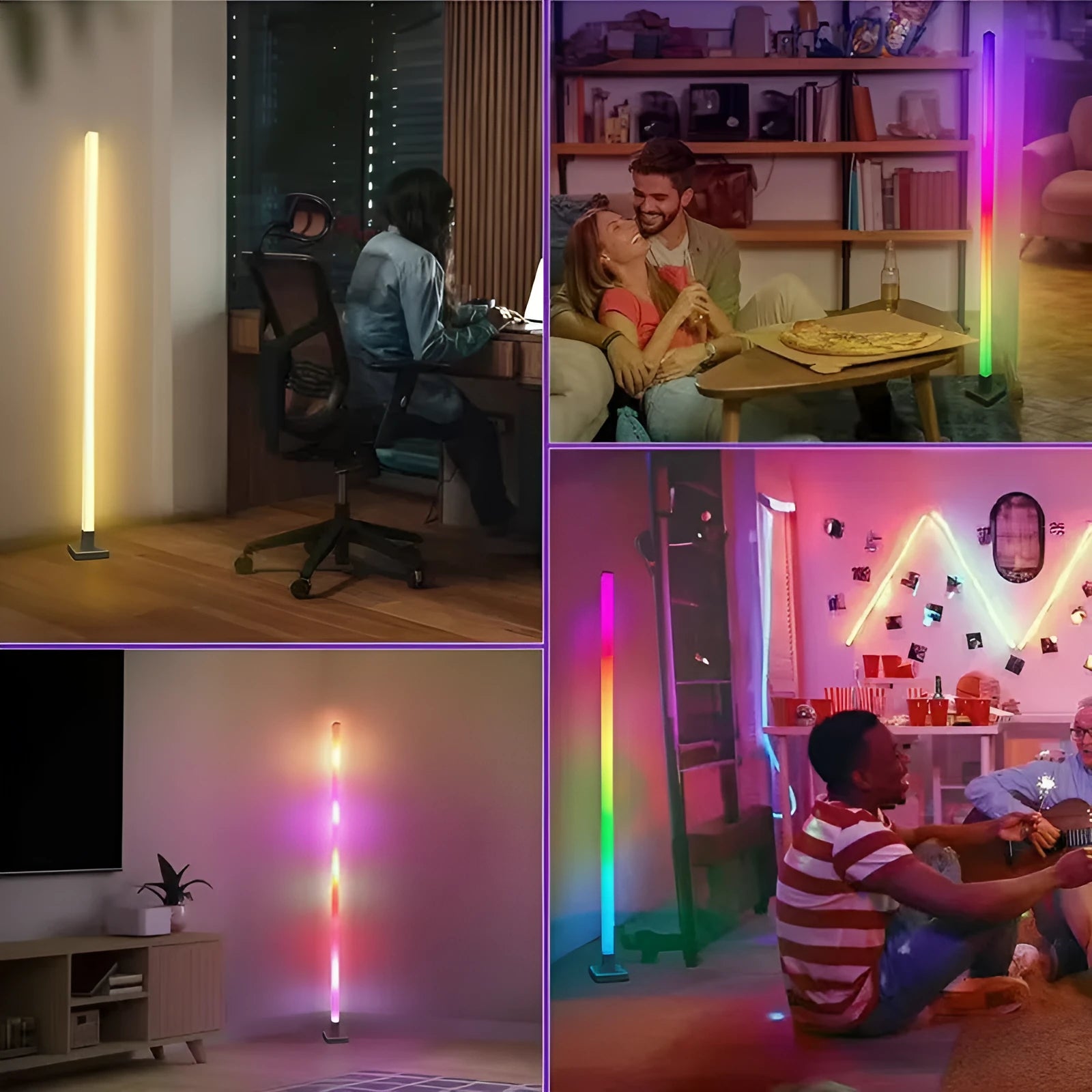 Corner floor colour-changing LED lamp with remote control in a modern simple style, 120cm length