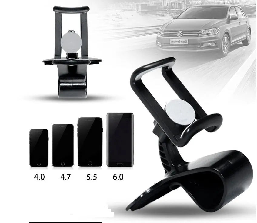 Black grey ABS plastic car pull clip phone holder with direct view, 360-degree rotation and 60-degree tilt
