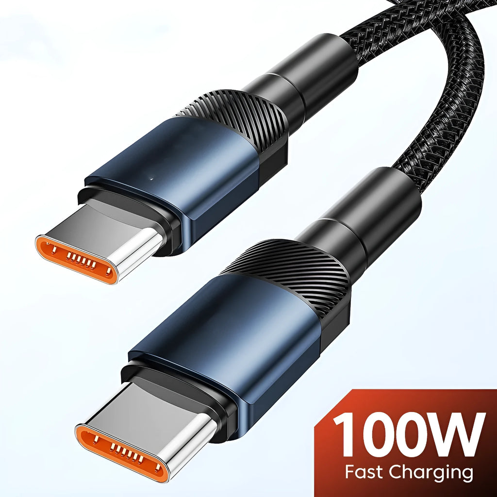 Toocki 100W fast charge USB cable with woven black sheathing and aluminium alloy Type-C connectors.