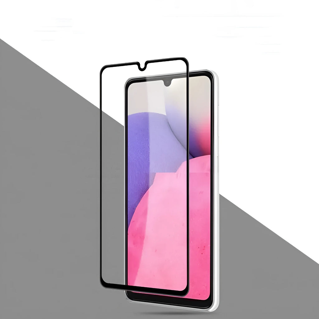 Black Samsung Galaxy A33 5G full screen tempered glass protective film front view