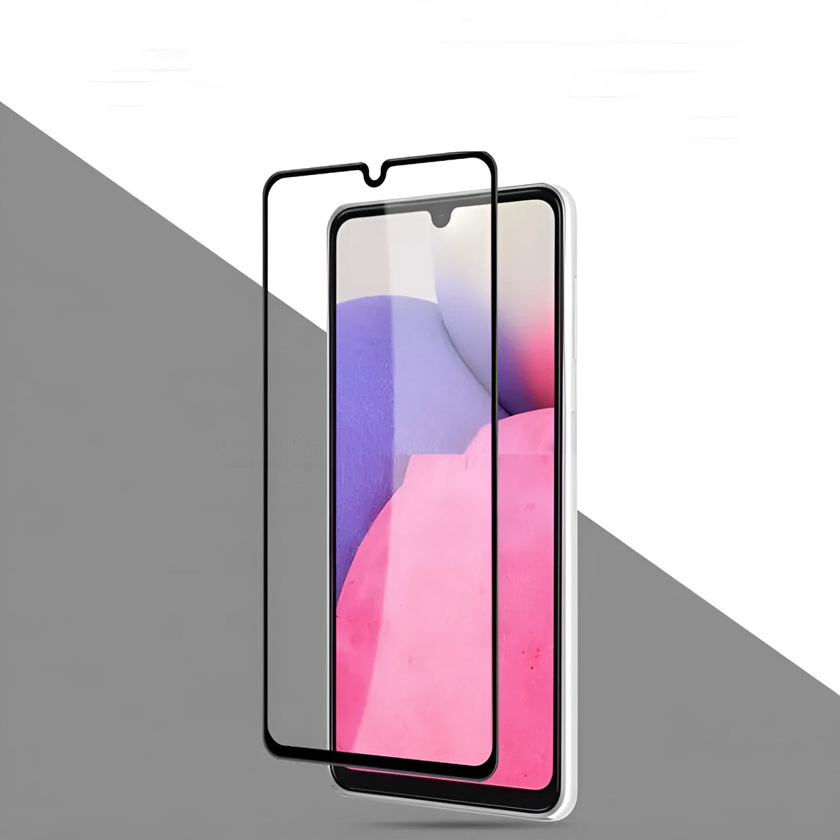 Black Samsung Galaxy A33 5G full screen tempered glass protective film front view