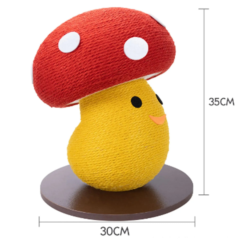Mushroom-shaped grey corrugated cardboard cat scratcher lounge with accordion-folded sides