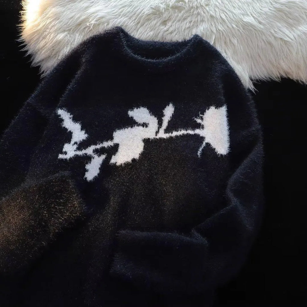 Men's cotton sweater with flocked horse motif design in apricot colour, showing pullover style with long sleeves