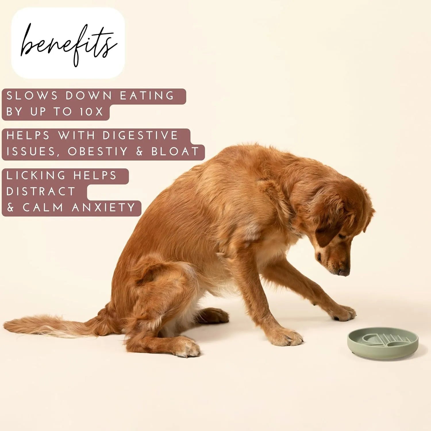 Silicone slow feeder dog bowl with ridges, shown in beige colour, measuring 19 cm.