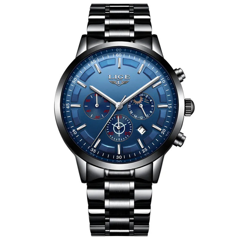 Men's waterproof quartz sports watch showing four colour options with 12mm case thickness