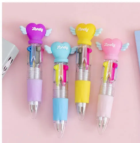 Cartoon four-colour press ballpoint pen with 0.7mm tip in random cute design