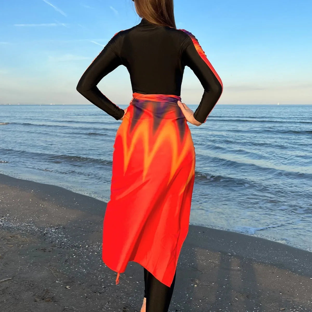 Women's conservative style polyester swimsuit three-piece set in colour 427Style