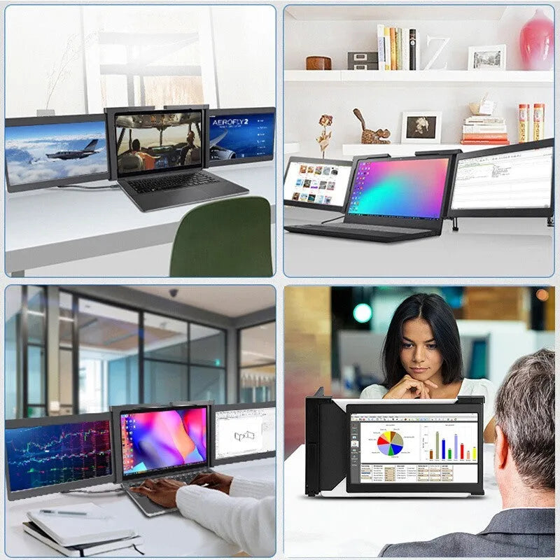 12.2 inch black portable IPS dual screen monitor with USB-C and HDMI ports