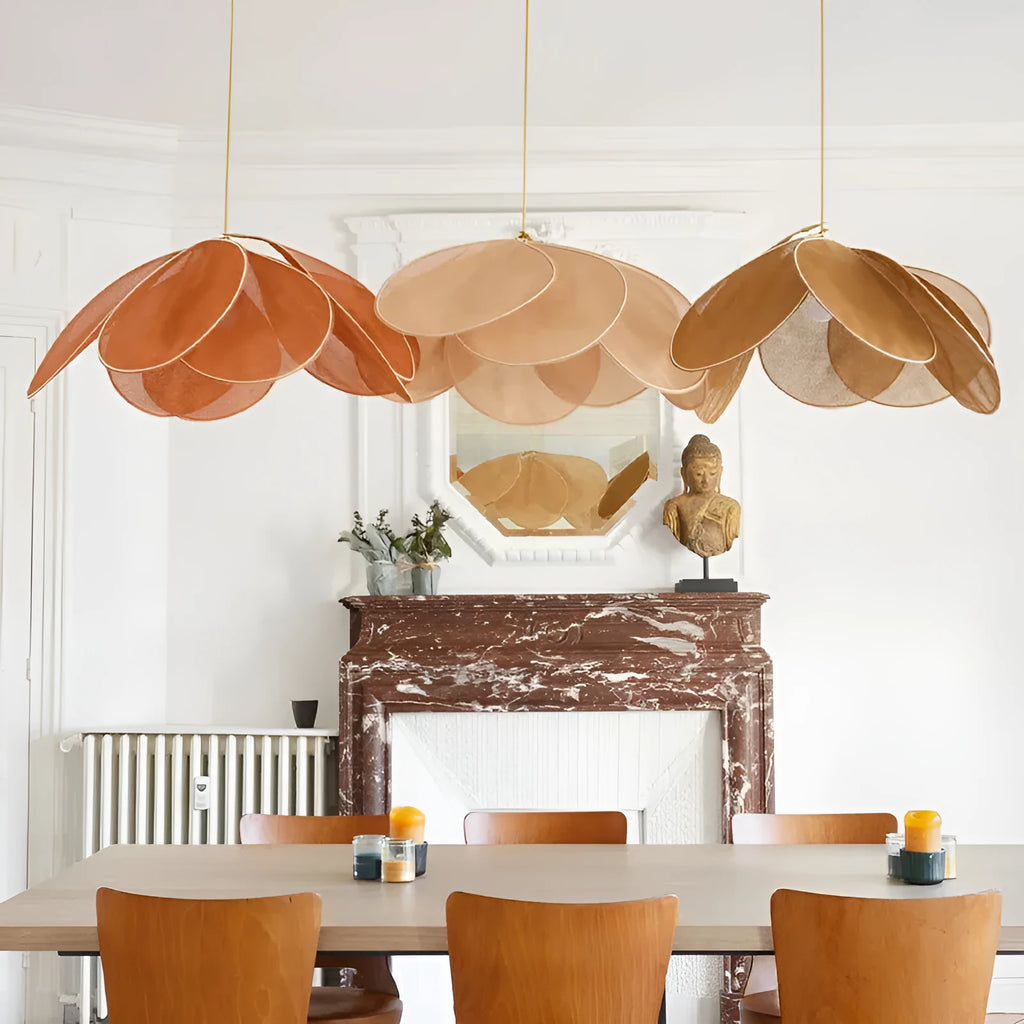 Bohemian-style cloth hanging lamp with log wind design in a choice of colours and sizes.