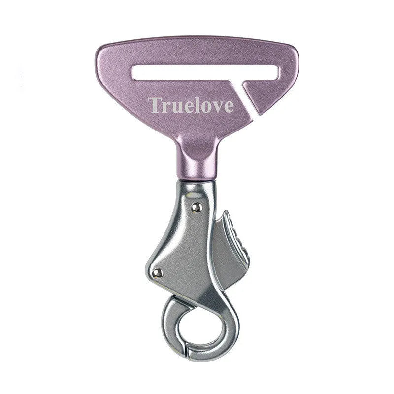 Pet safety buckle made of aluminium alloy, 12.5cm long and 7cm wide, shown in black colour