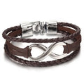 Unisex leather figure 8 bracelet in black and brown colours, geometric shape, individually packed