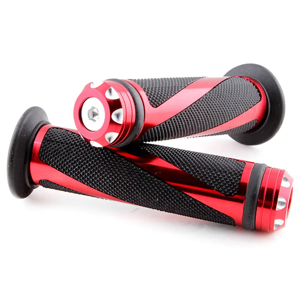Set of motorcycle handlebar grip covers in aluminium alloy and black rubber for 22mm handlebars