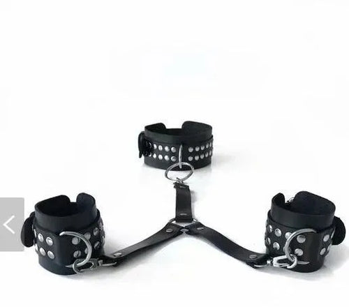 Black leather backhand neckcuffs for BDSM and adult flirting play