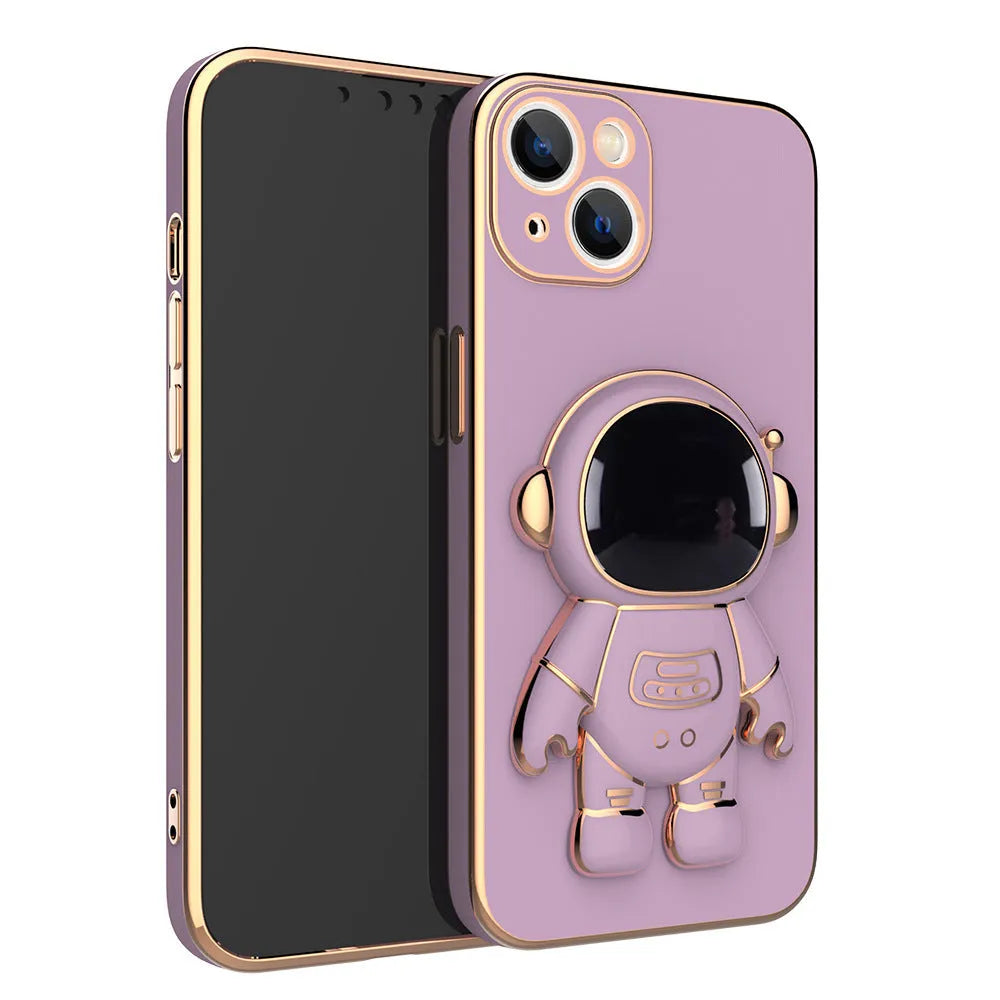 3D astronaut TPU phone case with electroplated finish for iPhone in light cyan