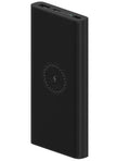 White and black 10000mAh power bank with USB-C port and wireless charging surface