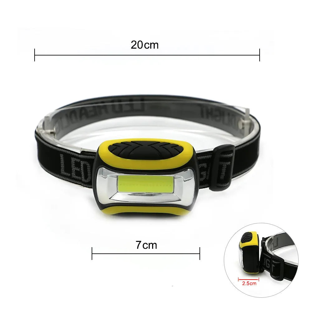 Yellow plastic three-speed COB headlamp for outdoor activities and work lighting