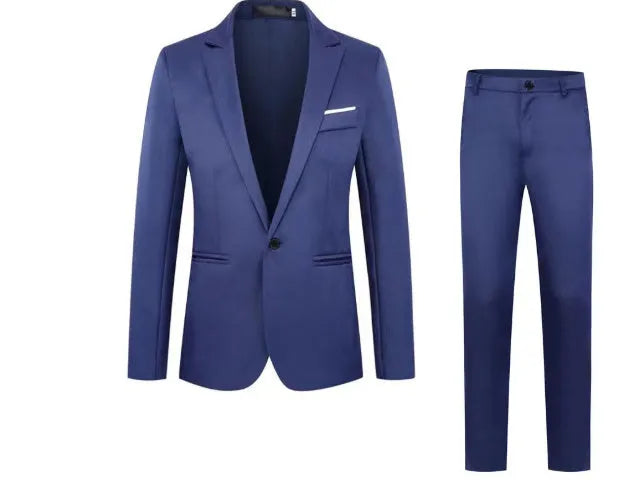 Men's loose fit suit jacket for weddings in various colours including black, blue, and wine red.