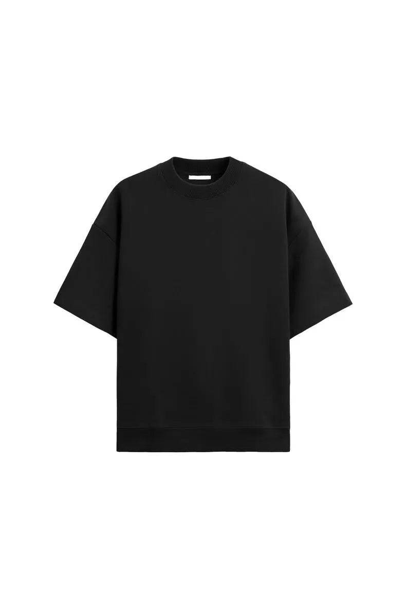 Loose double-sided cloth texture short sleeve top and matching shorts set on a hanger.