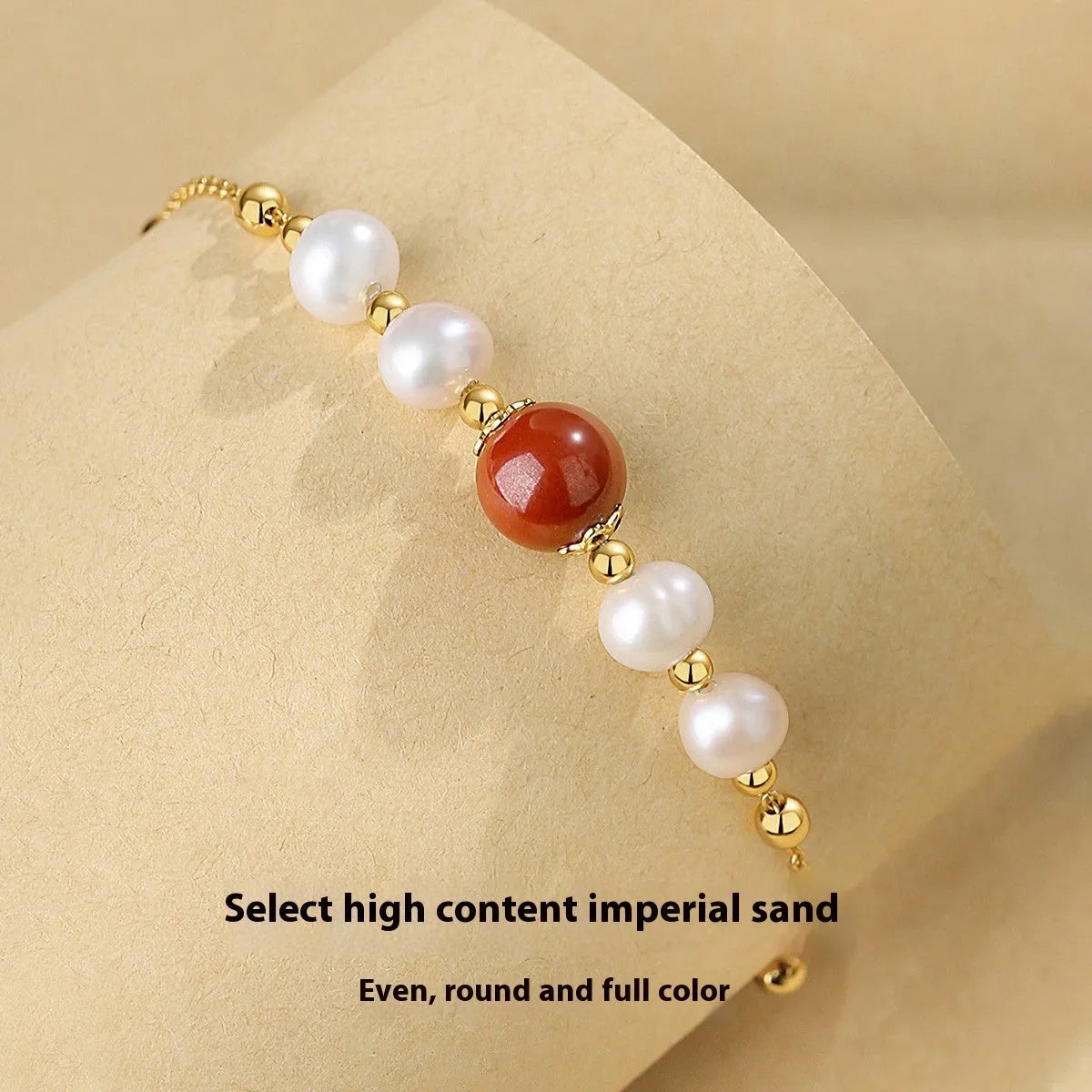 Yellow retro-style bracelet with red bean and cinnabar design on 925 silver band.