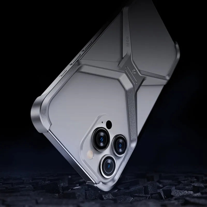 Aluminium alloy phone case with hollow-out frameless heat dissipation design for iPhone 14, 15, 16 series