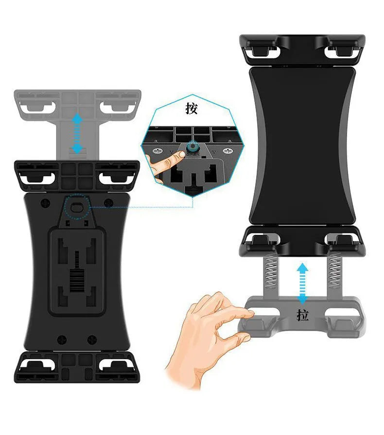 Black ABS plastic universal bicycle handlebar mount for mobile phones and tablets.