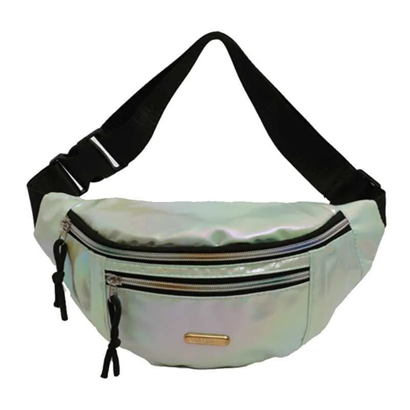 Waterproof PU laser waist bag 31x15x8cm contrast colour street trend