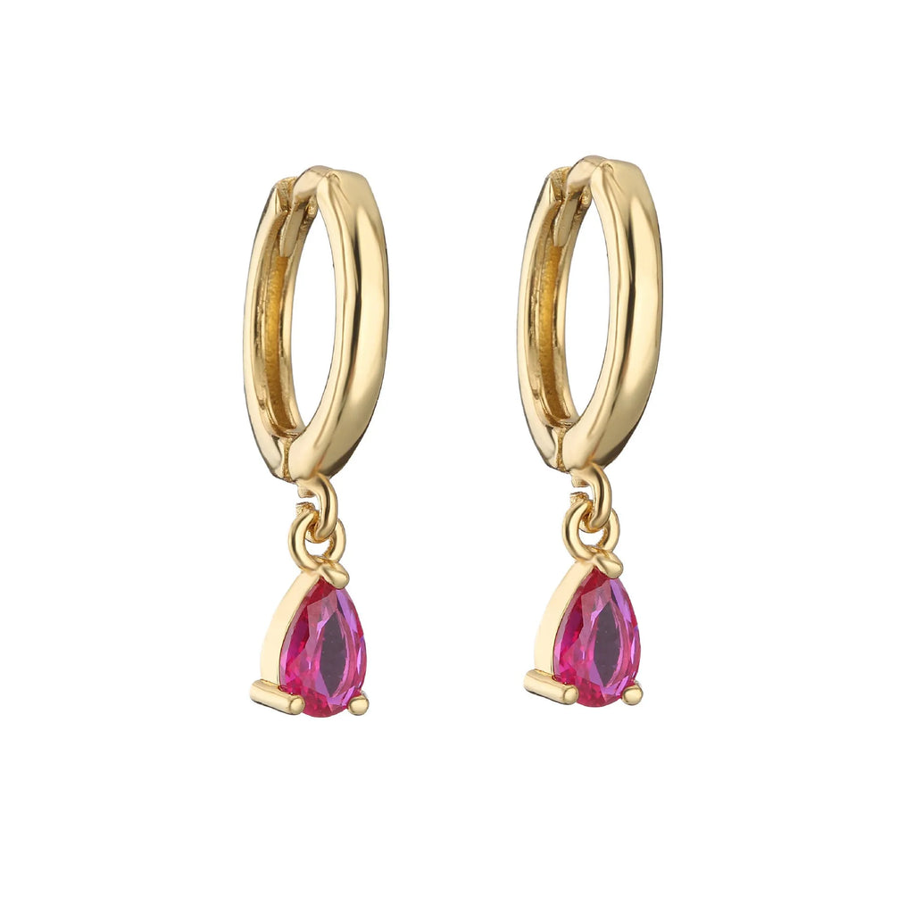 Women's drop-shaped earrings with micro inlaid zircon and colourful crystals, copper base, gold-plated finish