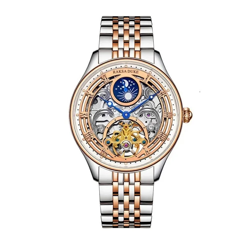 Men's waterproof business watch with a steel strap on a wrist, showing a white dial and 16mm thickness.