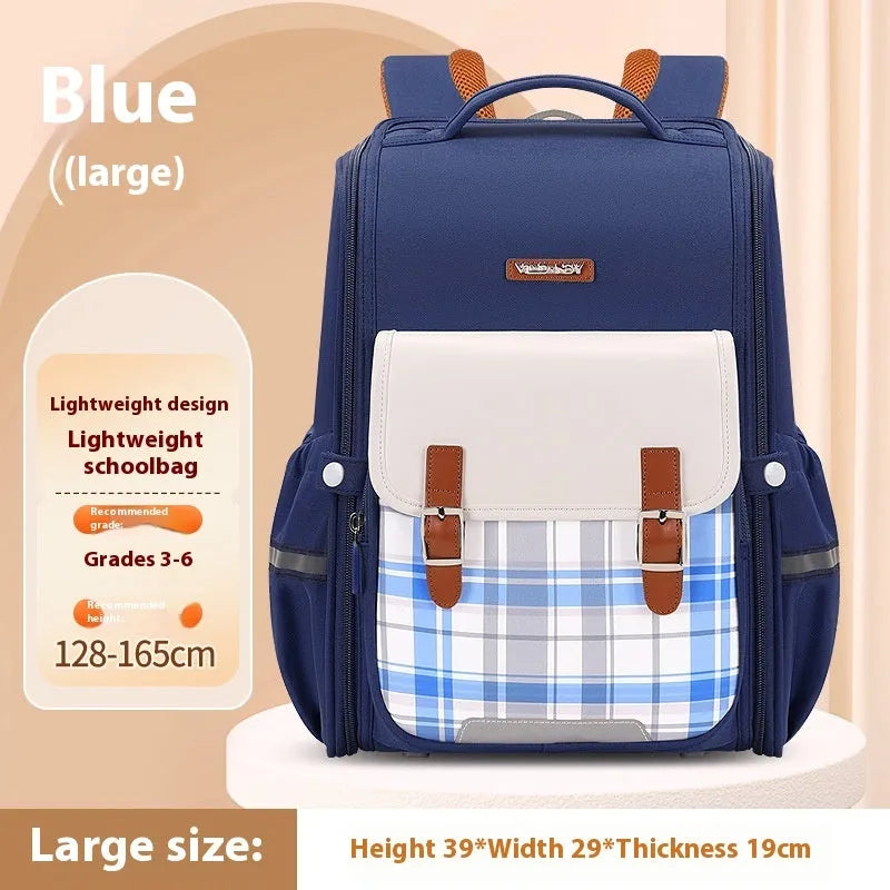 Lightweight Oxford cloth school backpack in navy blue, shown in a modern style for student use.