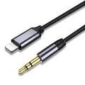 Nylon-braided 3.5mm audio cable with silver connectors in black and silver colour options.