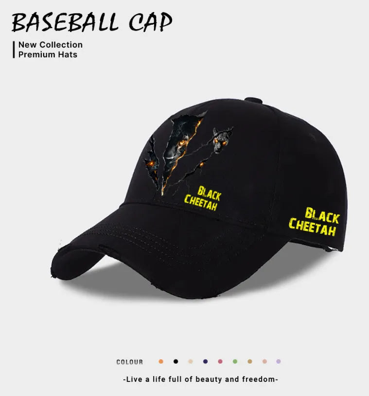 Men's polyester baseball cap shown in beige, black and blue colour options