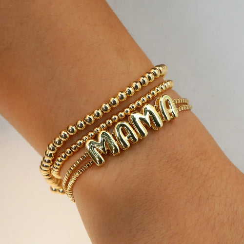18k electroplated gold DIY letter name bracelet with smooth bubble surface on copper alloy