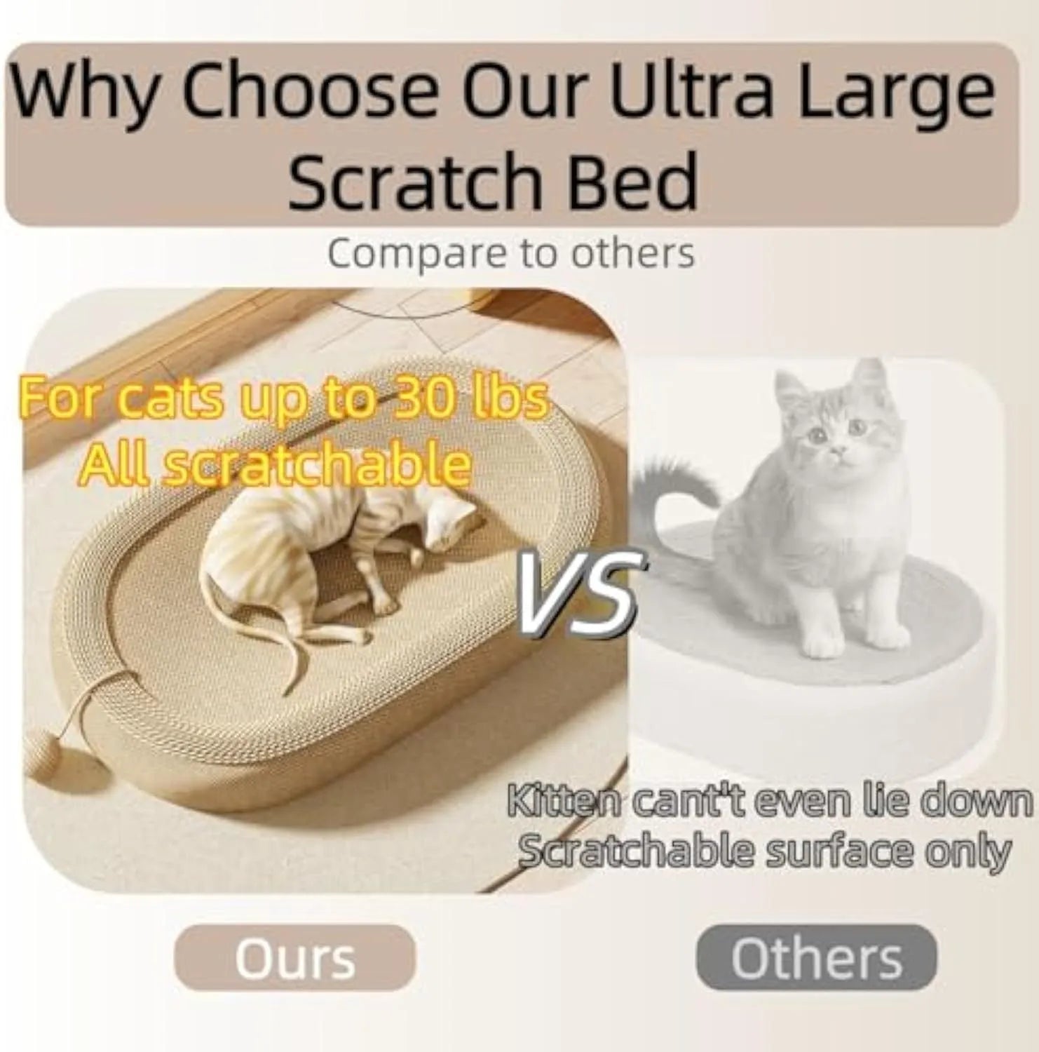 Large natural sisal cat scratching board with a cosy lounge platform on top.