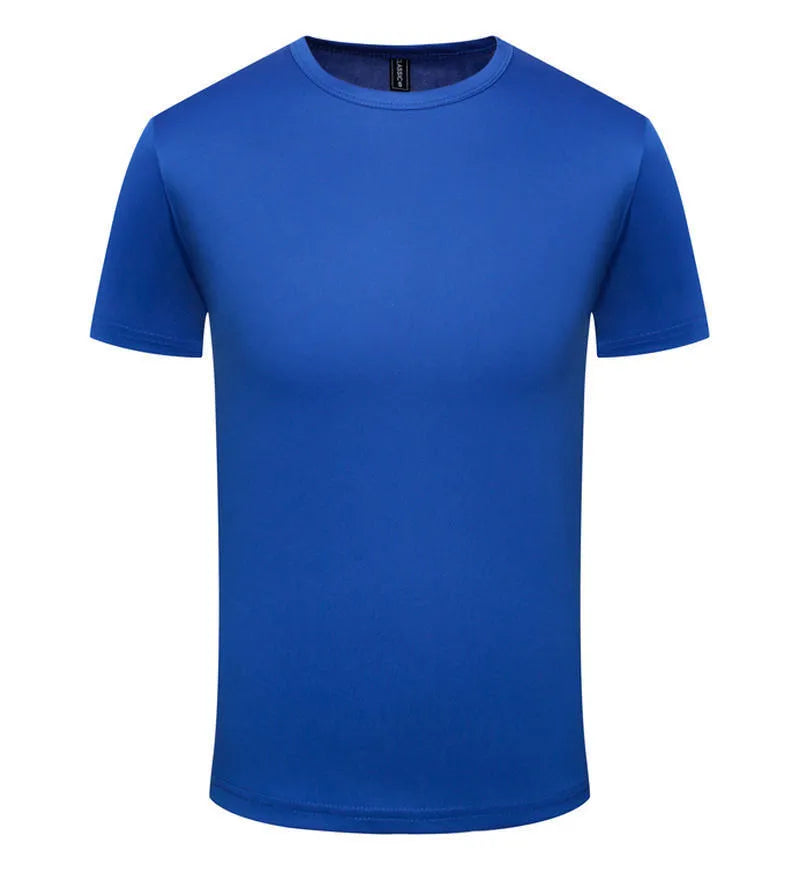 Men's solid colour quick-dry short sleeve t-shirt for summer sports, shown in multiple colour options.