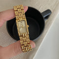 Women's mid-ancient style bracelet watch with spiral crown and mineral glass, available in gold and silver colour variations