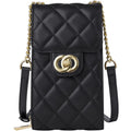Women's genuine leather mini messenger bag in black with rhombus pattern and single shoulder strap