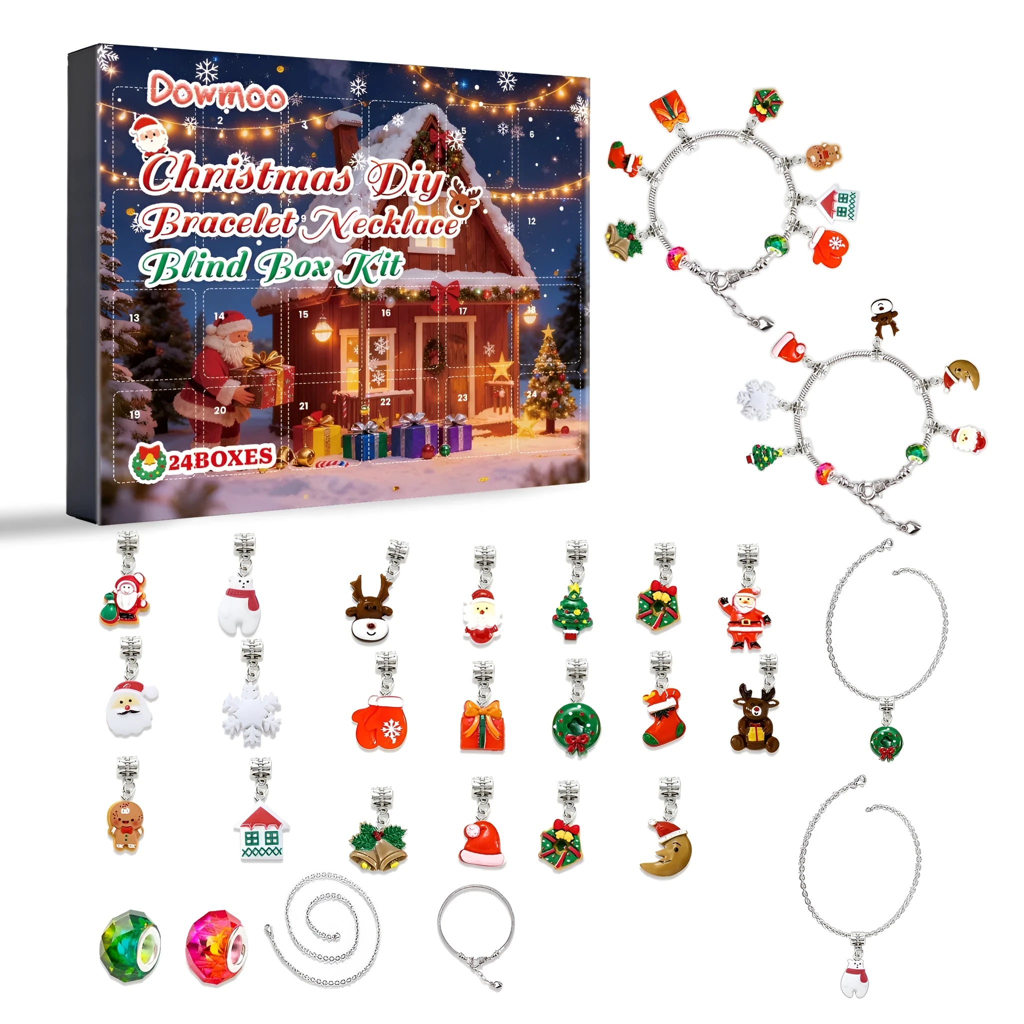 Christmas DIY blind box kit with gradient cut beads, necklace, and bracelet in festive colours