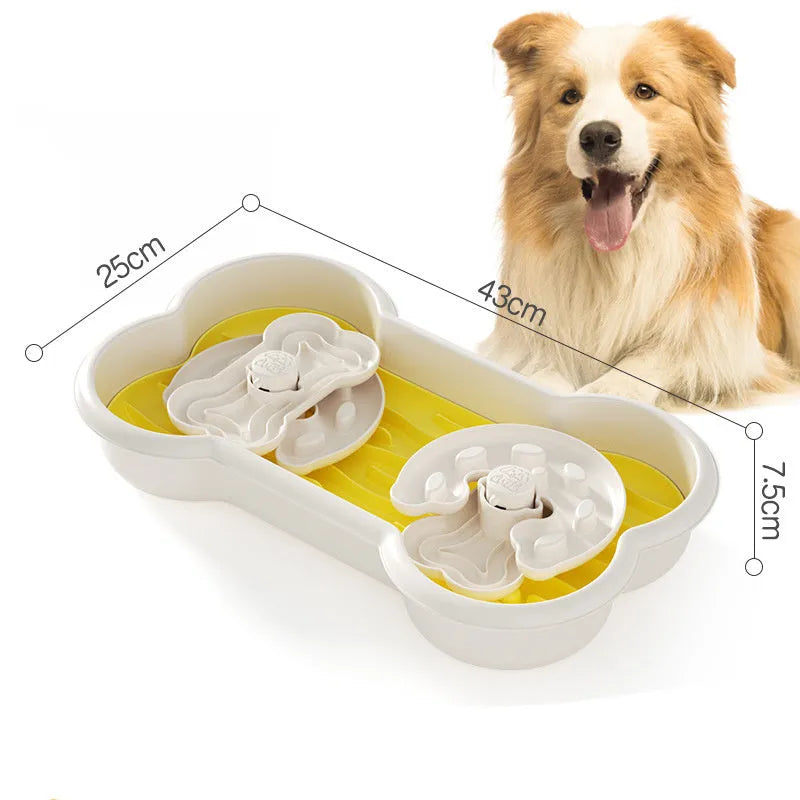 Large green slow feeder dog bowl with three separable puzzle trays and non-slip suction cups on base.