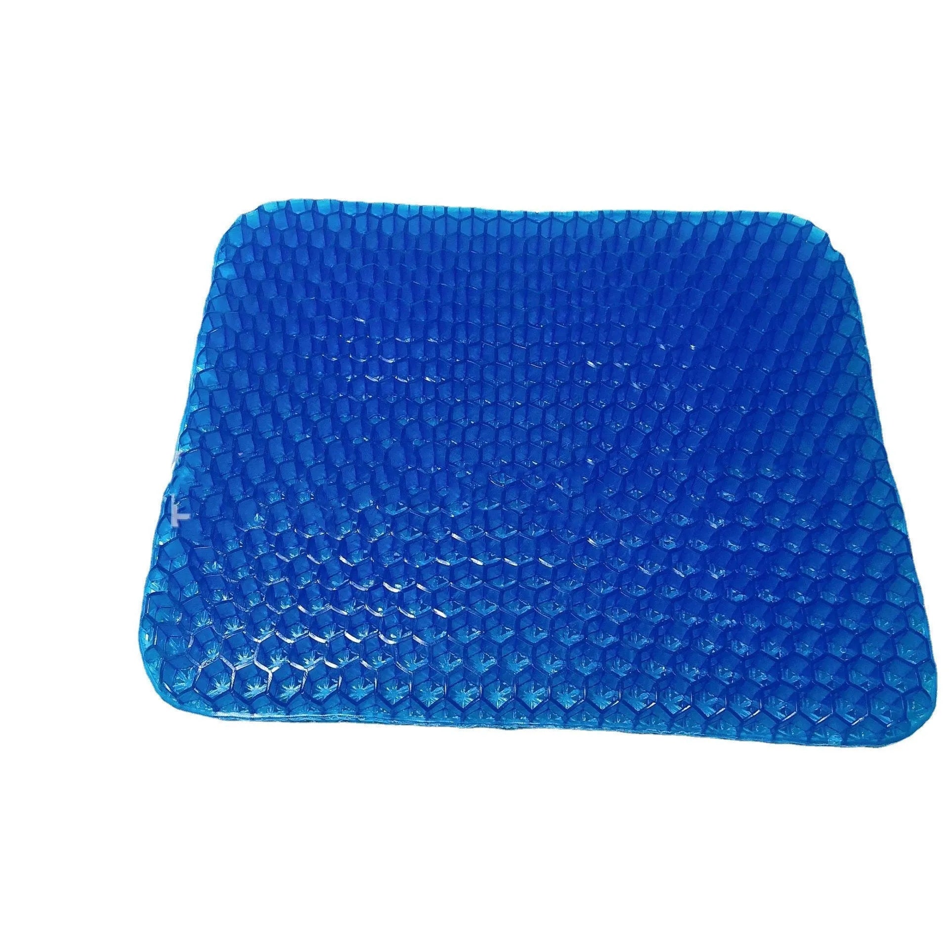 Solid colour gel seat cushion with honeycomb cooling design shown on a chair.
