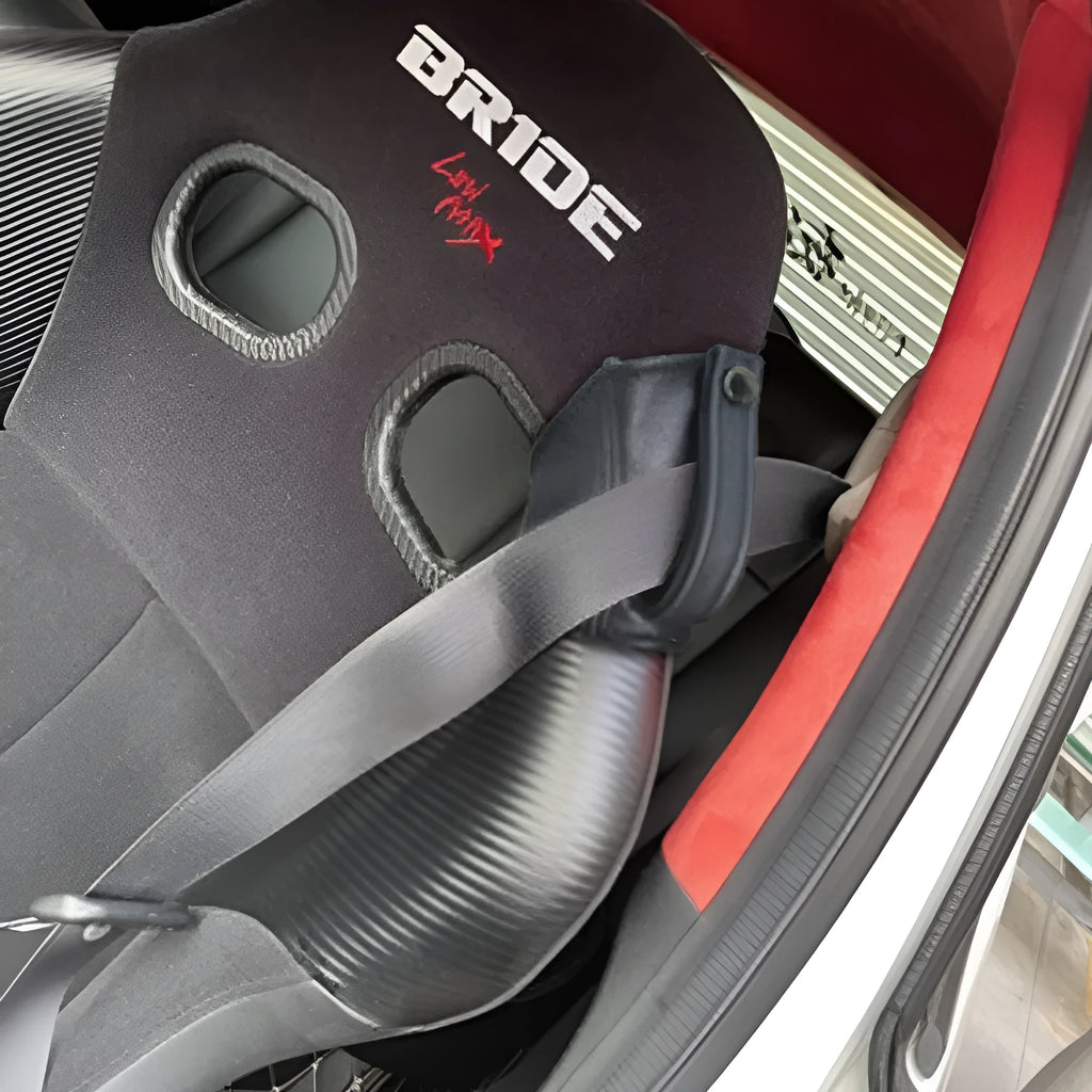 Black leather racing harness shoulder strap cover with limit buckle for RECARO and Bride seats