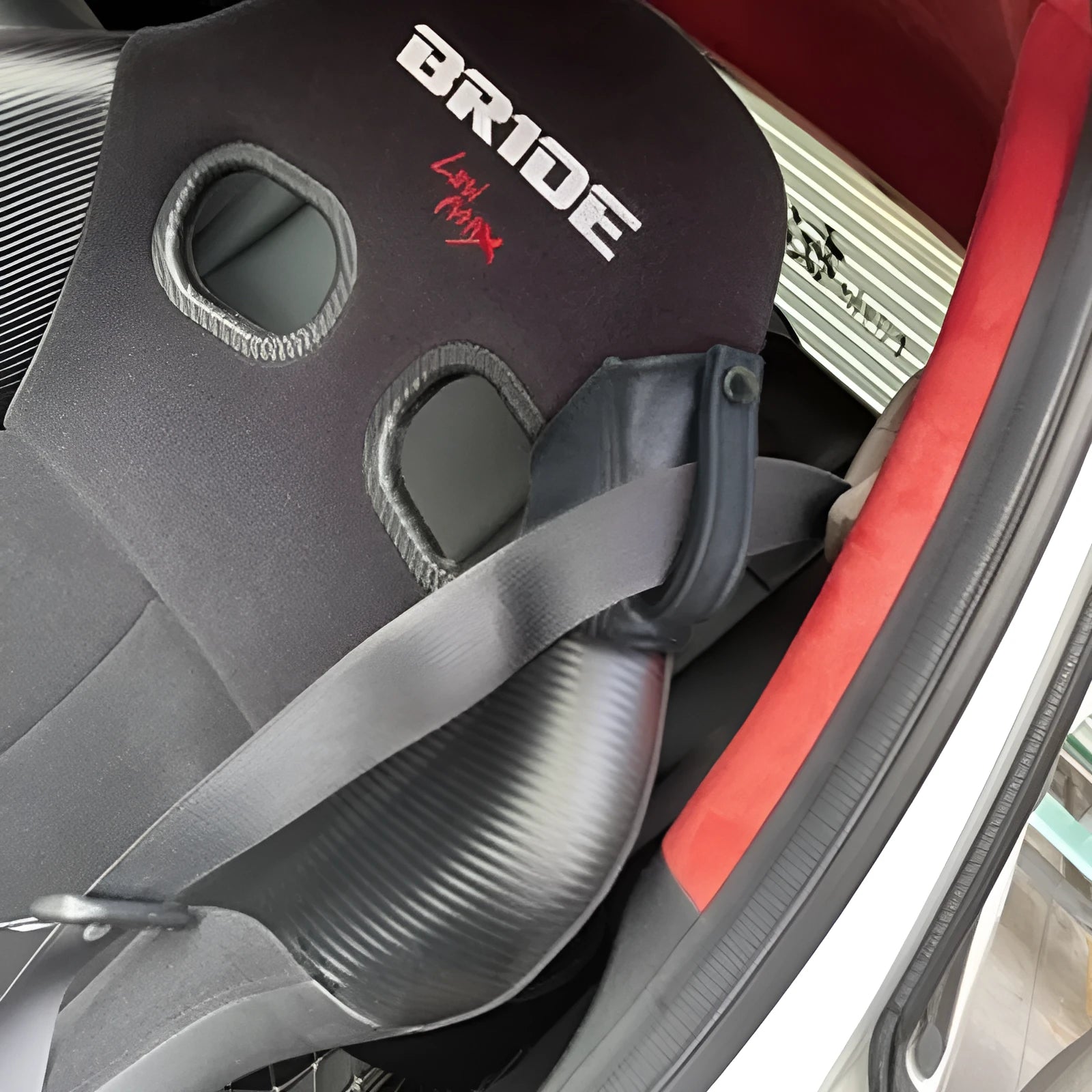 Black leather racing harness shoulder strap cover with limit buckle for RECARO and Bride seats