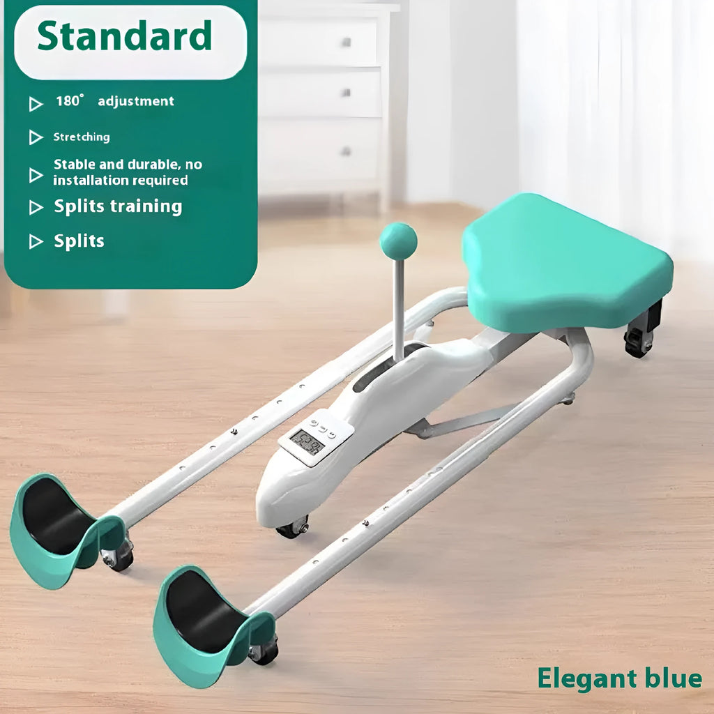 Steel horse leg opener stretching device in blue with foam padding for dance and fitness training