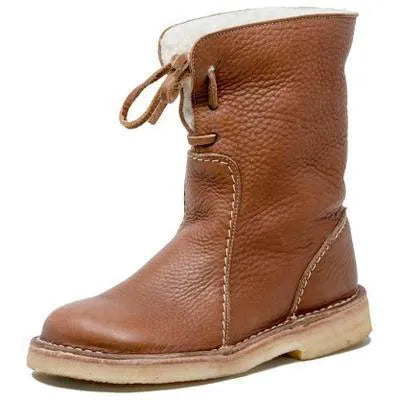 Women's winter snow boots with lace-up design, cotton lining, and non-slip rubber sole in a choice of colours