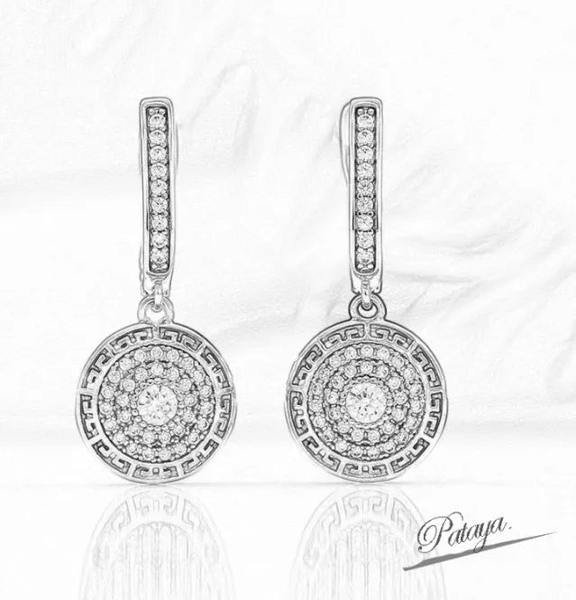 Full diamond round earrings champagne gold plated on copper for women geometric European-American style