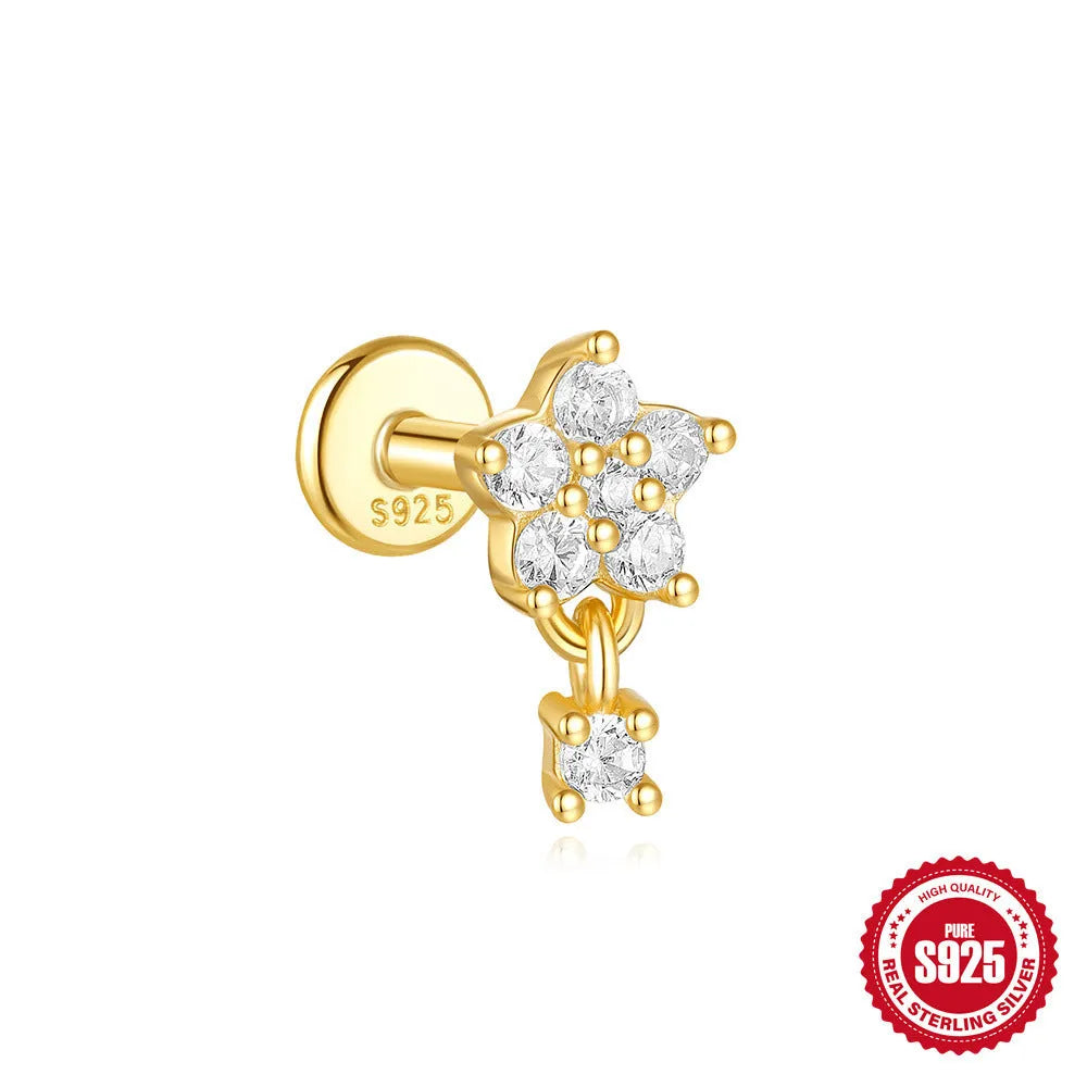 S925 sterling silver moon and star earrings with embedded diamond accents in a gold colour finish.