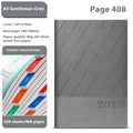 A4 striped PU leather business notepad open on a desk showing 80g paper, available in eight colours.