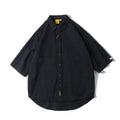Japanese-style men's cotton cardigan shirt in loose fit with short sleeve option