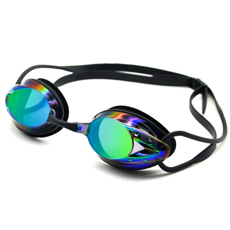 Anti-fog HD waterproof competitive swimming goggles for adults in bright blue colour