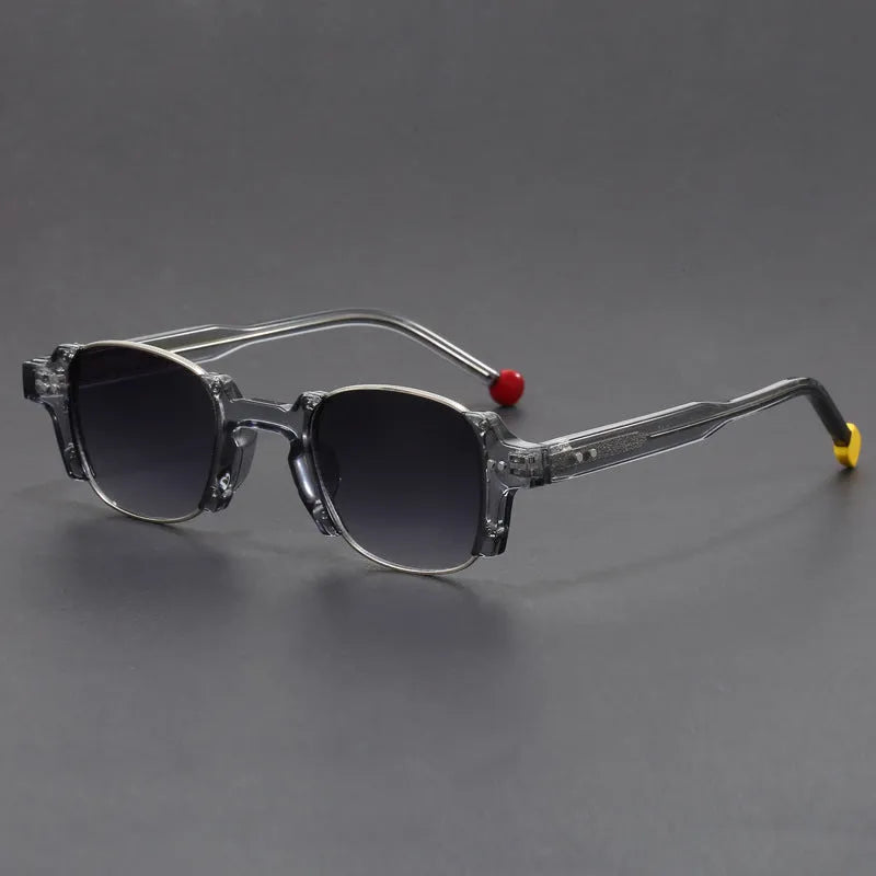 Square frame retro sunglasses with PC frame and AC lenses shown in multiple colour options.